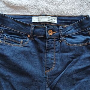 Denim&Co Women's High Rise Dark Blue Flared Jeans with Orange Stitching